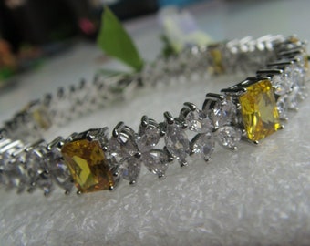 Art Deco Design Yellow and White Signity Diamond 14k GF bracelet