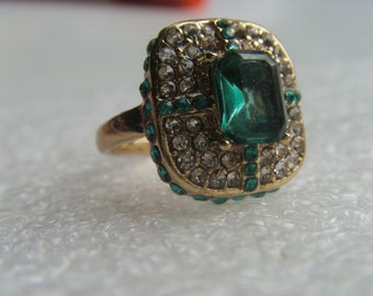 Art-Deco Design CZ Emerald Green Crystal Ring, 9k gold filled. M. Free postage, Offer from a new shop