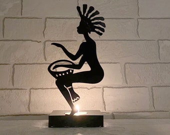 Artistic Djembe Player Sculpture - African Inspired Candle Holder - Cultural Home Decor Accent - Mothers Day - Gift For Her