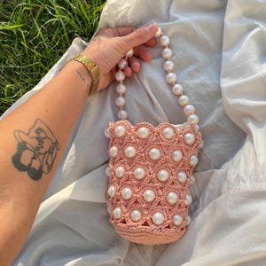 Bolso de perlas hecho a mano, bolso de mano, bolso elegante para fiesta, regalo de San Valentín, bolso de perlas con cuentas