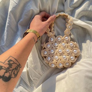 Bolso de perlas hecho a mano, bolso de mano, bolso elegante para fiesta, regalo de San Valentín, bolso de perlas con cuentas