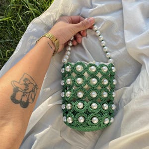 Bolso de perlas hecho a mano, bolso de mano, bolso elegante para fiesta, regalo de San Valentín, bolso de perlas con cuentas