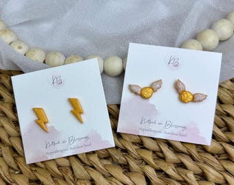 Golden Flying Ball Earrings | Magical Wizard | HP Inspired | Lightweight Polymer Clay | Hypoallergenic