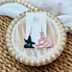 Green and Pink Witch Dangles | OZ Jewelry | Lightweight Polymer Clay Earrings | Hypoallergenic