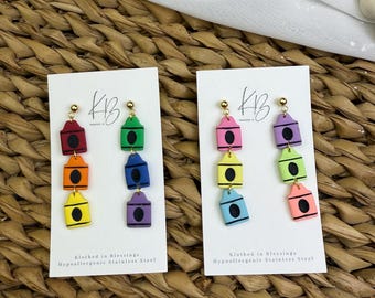 Crayon Pack Dangle | Multicolored crayon  Earrings| Teacher Earrings | School Earrings | Lightweight Polymer Clay | Hypoallergenic