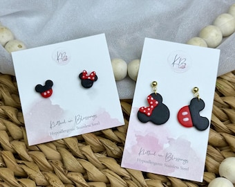 Mouse Head Dangles  | Male and Female Mouse Studs | Lightweight Polymer Clay Earrings | Hypoallergenic