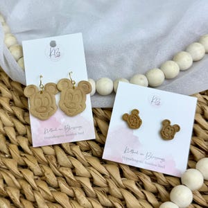 Mouse Head Waffle Dangle | Waffle Stud | Lightweight Polymer Clay Earrings | Hypoallergenic