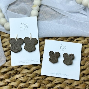 Mouse Head Ice cream sandwich Dangle |  Stud | waffle beignet | lightweight Polymer Clay Earrings | Hypoallergenic
