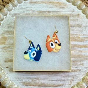 Blue and Yellow Cartoon Dog Sisters Dangle | Character Inspired Jewelry | School Earrings | Lightweight Polymer Clay | Hypoallergenic