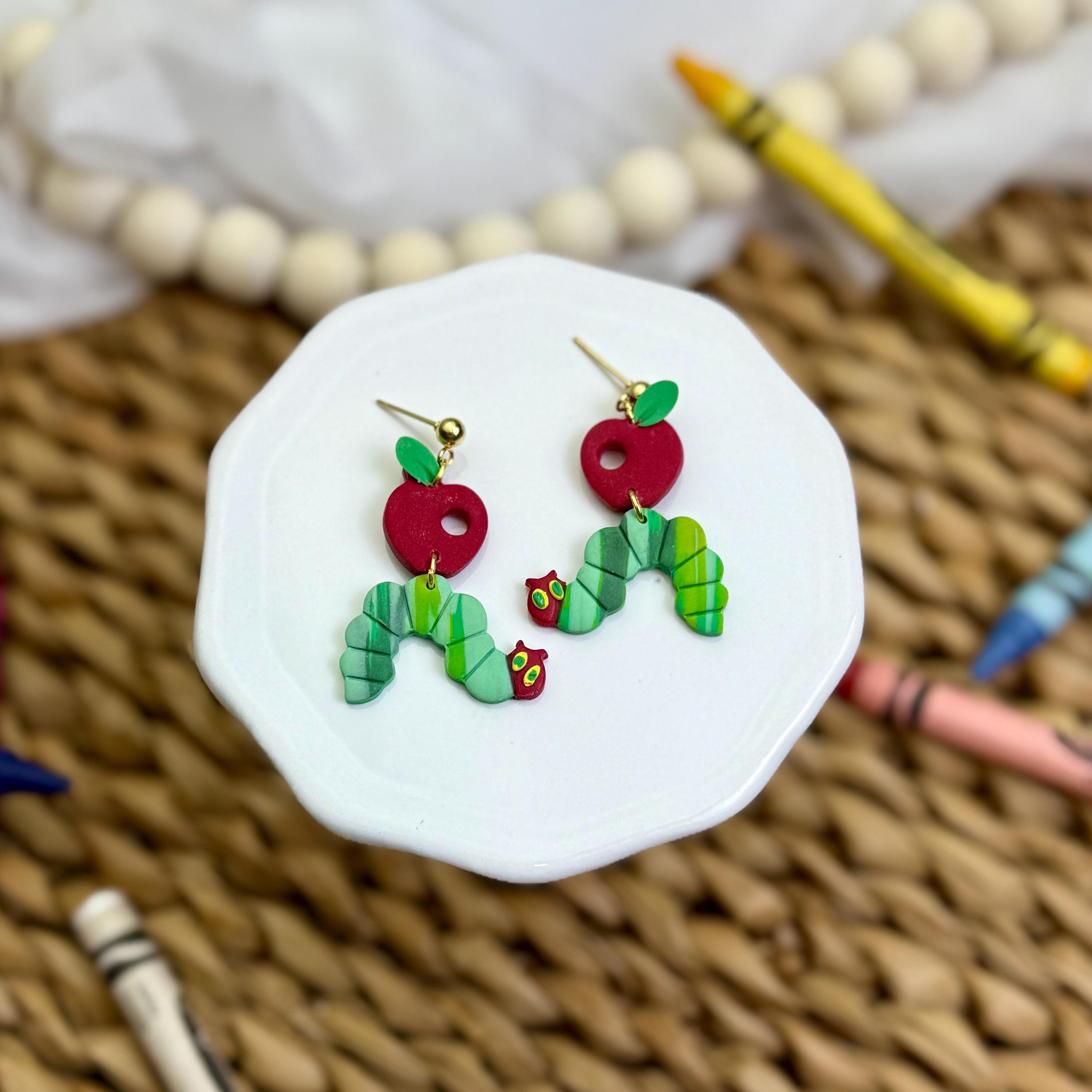 Hungry Caterpillar Inspired Dangle | Book Inspired Jewelry | Teacher Earrings | School Earrings | Lightweight Polymer Clay | Hypoallergenic