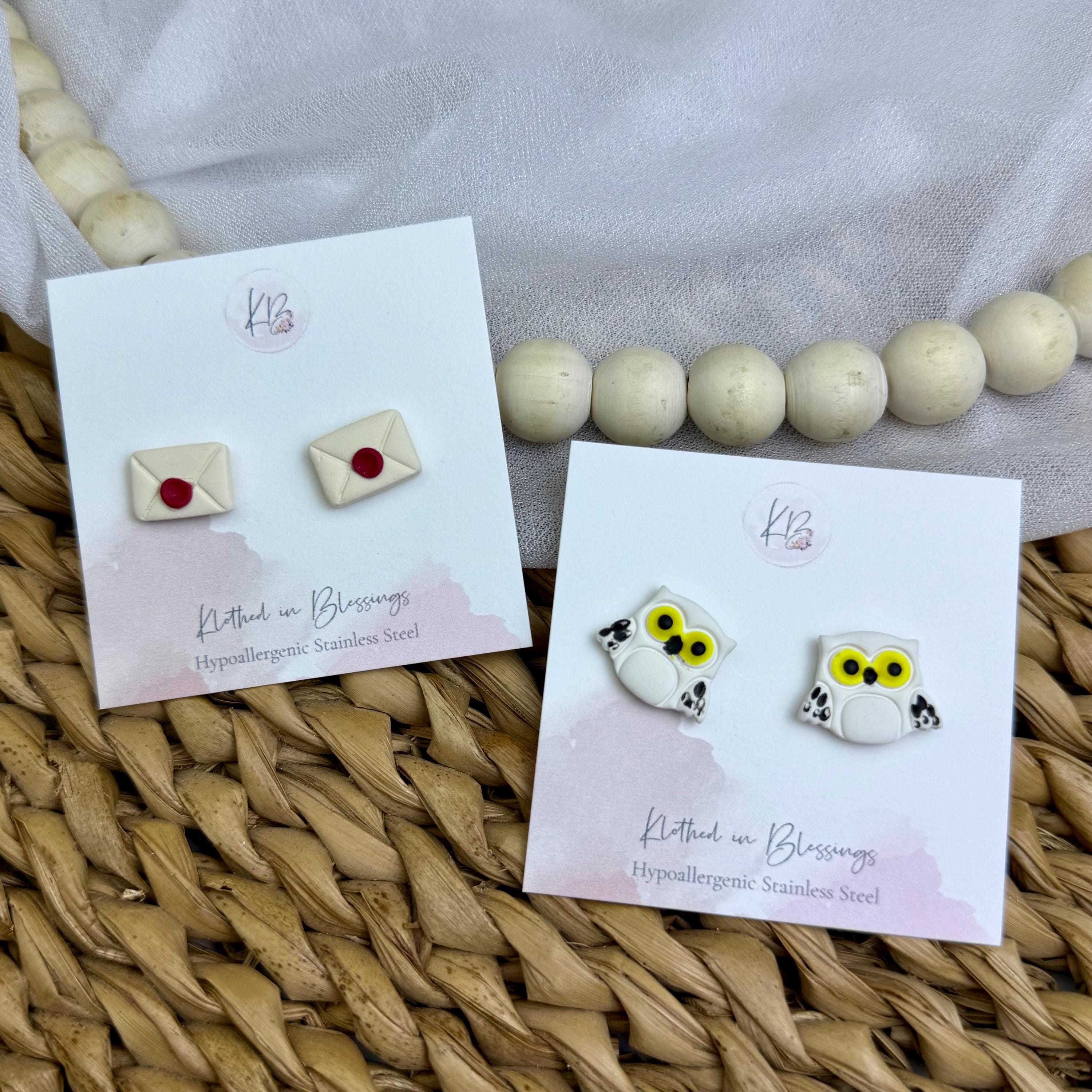 Snowy Owl Polymer Clay Stud Earrings | Hypoallergenic