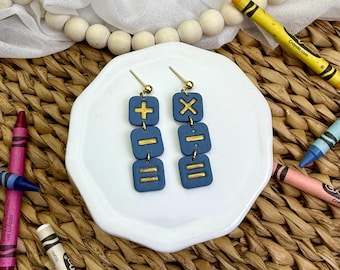 Math Symbols Dangle | Teacher Earrings | Back to School Dangles | Plus Minus Multiply Divide | Lightweight Polymer Clay | Hypoallergenic my