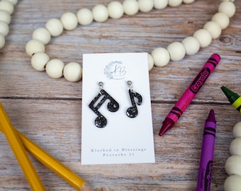Music Note Dangle | Music Note Earring | Music Teacher Earrings | Quaver Note | Double Beam Note | Lightweight Polymer Clay | Hypoallergenic