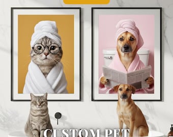 Funny Custom Pet Portrait on Toilet | Pet Bathroom Decor | Personalized Dog Lover Gift | Gift for Pet Owner | Digital or Printed Art