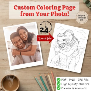 Create a Coloring Page from Photo – Custom Portrait Outline Drawing, Printable Coloring Page, Digital Download, Thoughtful Gift