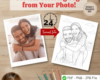 Crea una página para colorear a partir de una foto: dibujo de retrato personalizado, página para colorear imprimible, descarga digital, regalo especial