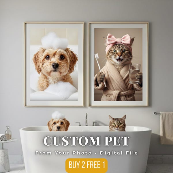 Aangepaste grappig huisdier portret, gepersonaliseerde hond badkamer kunst, hond op toilet kunst, huisdier badkamer muur decor, hondenliefhebber cadeau, huisdier eigenaar cadeau