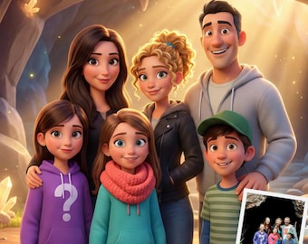 Custom 3D style Cartoon Portrait, Pixar Style Portraits from Your Photo, Family, Couples, Pets, Family Portrait, unique gift, Digital Print