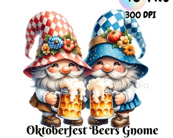 Clipart gnome de l'Oktoberfest de la bière, clipart nain, nain aquarelle 40 PNG 300DPI, amateurs de bière, amateurs de gnomes, imprimable, sublimation, bières, gobelets