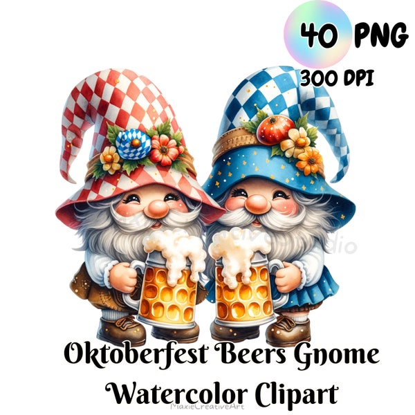 Beer Oktoberfest Gnome Clipart,Gnome Clip Art,Watercolor gnome 40 PNG 300DPI,Beer Lovers,Gnome lovers, Printable,Sublimation,Beers,Tumblers