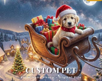 Personalized Christmas Pet Portrait, Custom Dog & Cat Illustration (Digital Gift)