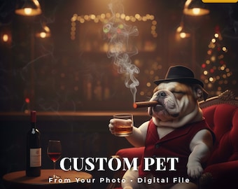 Personalized Christmas Pet Portrait, Custom Holiday Illustration (Digital Download)