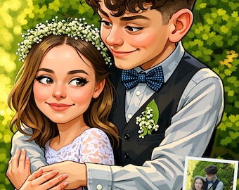 Benutzerdefinierte Paar Karikatur vom Foto - personalisierte Cartoon Porträt Zeichnung, Jubiläumsgeschenk, Hochzeitsgeschenk, lustige Paar Kunst für Sie oder Ihn