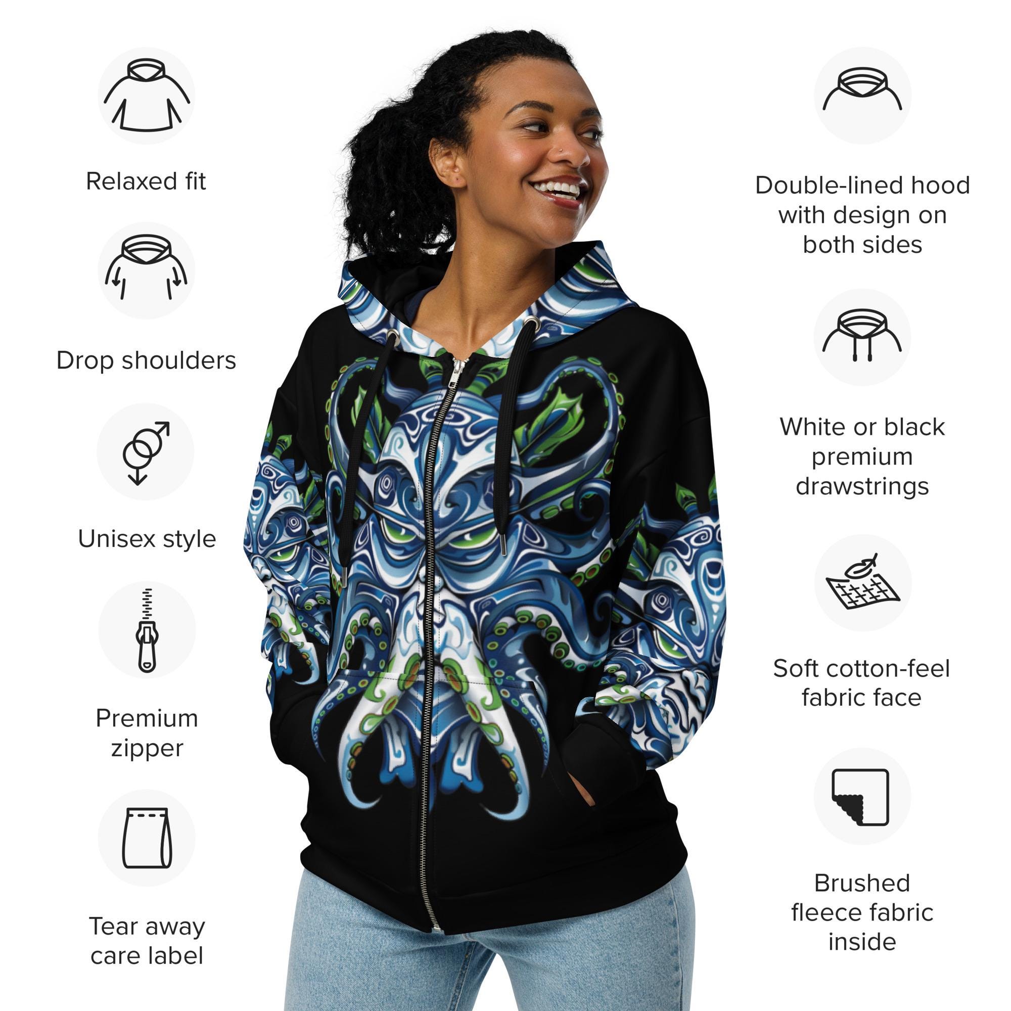 Psychic Kraken Microfleece Zipup Hoodie