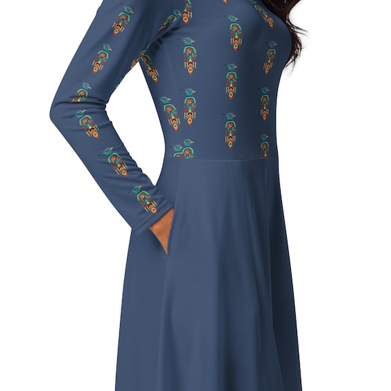 Blue Jay Aztec Design Long Sleeve Midi Dress - Etsy