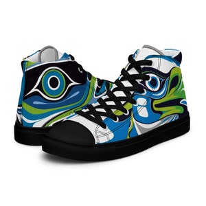 Men’s high top canvas shoes Seattle Seahawks ,native art , sportswear ,