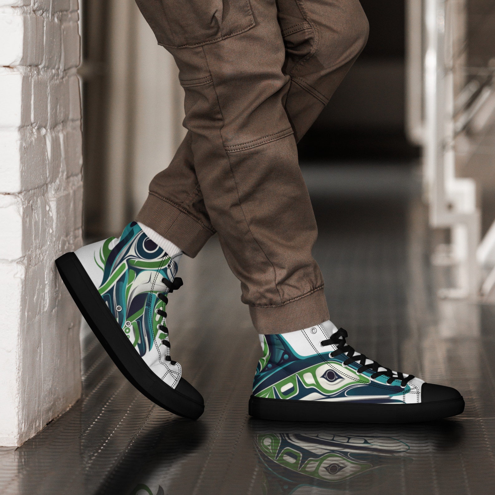 Deep Forest Tartan - Sustainably Made Men's High Top Canvas Shoes main image 1