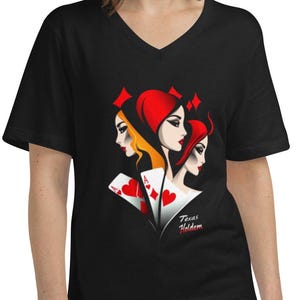 Camiseta de manga corta con cuello en V para fanáticos del póquer Texas Hold'em, estrellas del póquer, casino de Las Vegas
