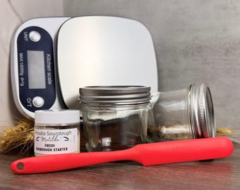 Sourdough starter kit, "Matilda" Fresh live sourdough starter, glass jars, spurtle, scale, everything you need to make a sourdough starter