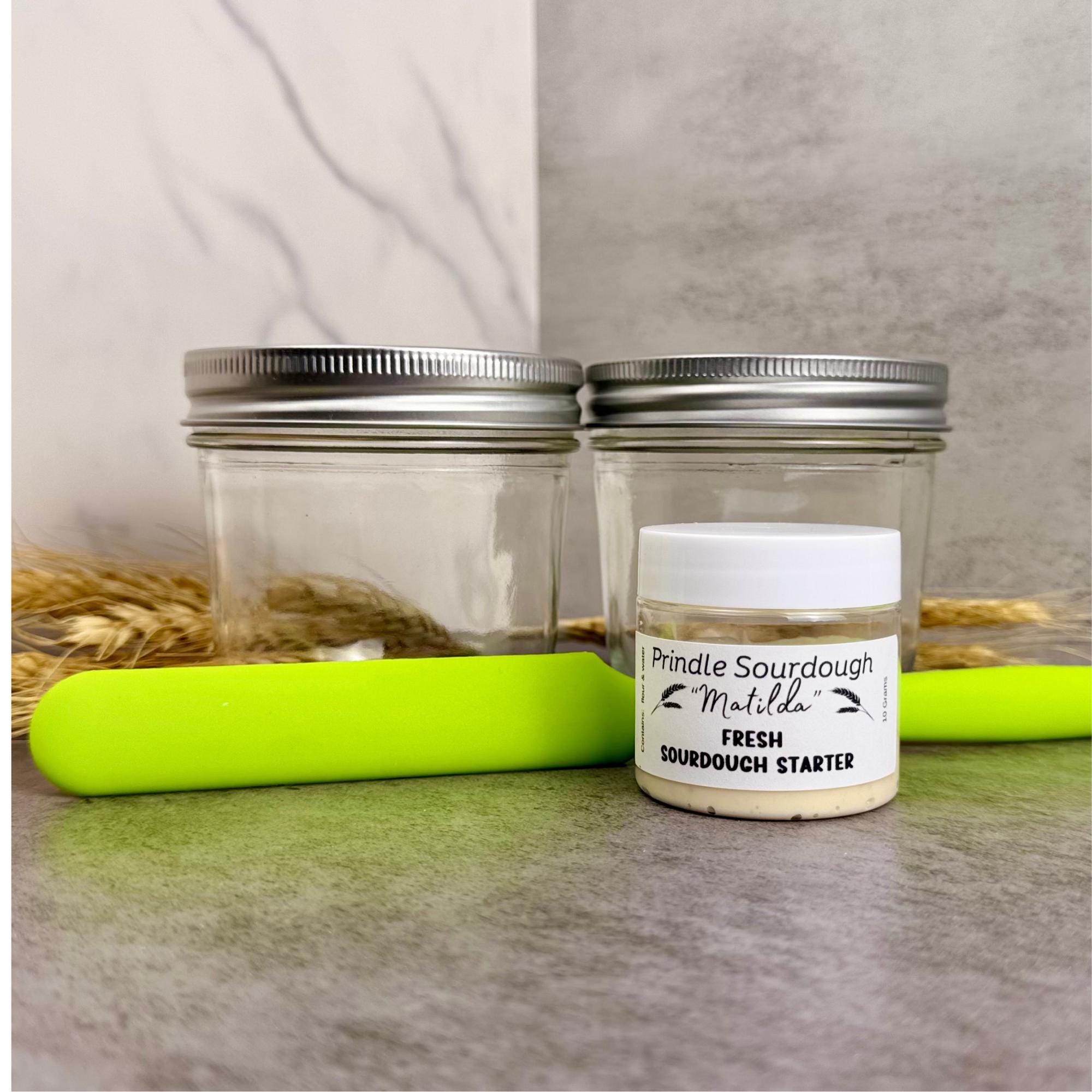 Sourdough starter kit, "Matilda" Fresh live sourdough starter, glass jars, spurtle, everything you need to make a sourdough starter