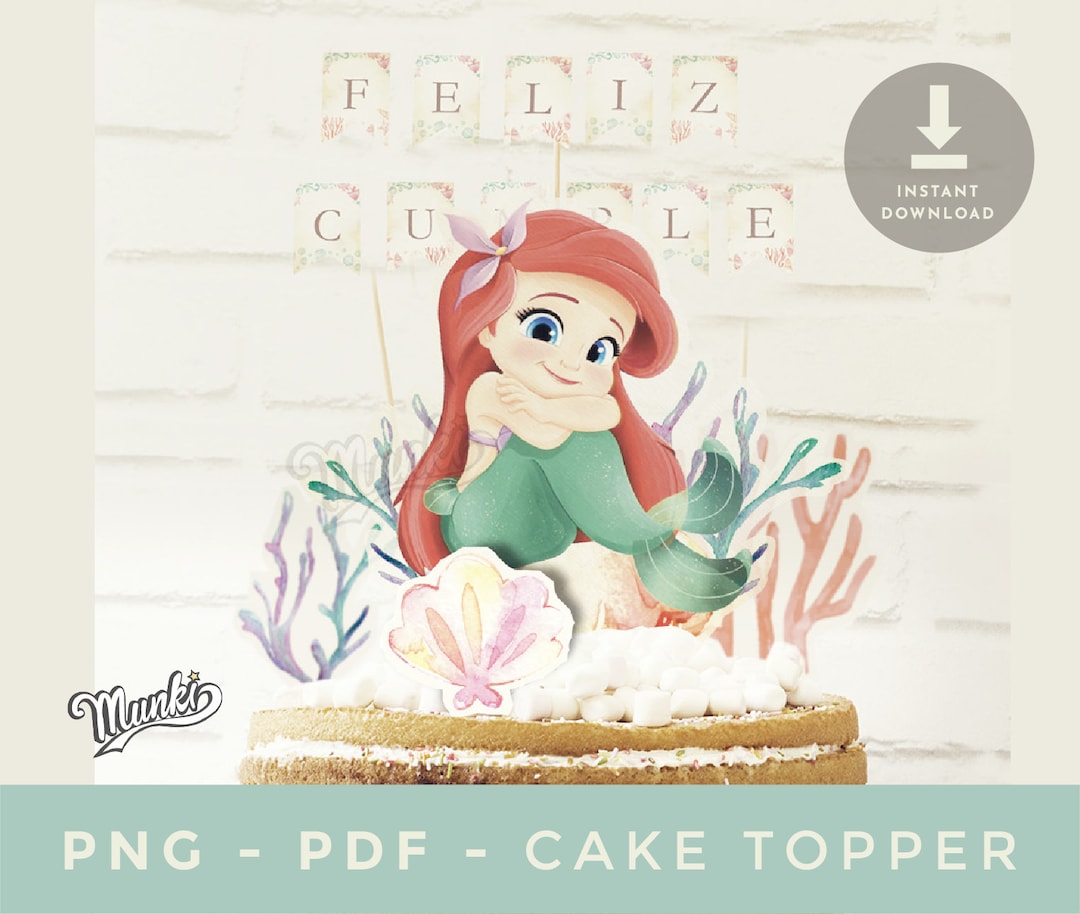 Little Mermaid Printable Cake Topper, Ariel Princess Birthday Cake ...