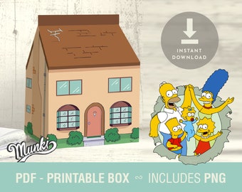 Caja imprimible de la casa de los Simpson, archivo descargable PNG de Homero, favor de fiesta de cumpleaños en PDF, recursos digitales de los Simpson, descarga instantánea!