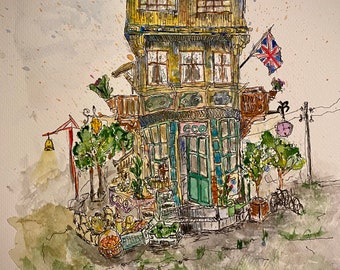 Quirky House Art - Handmade Watercolor Home Portrait | Eco-Friendly Decor by Author | Home Quirky Wall Painting | Home Illustration Print