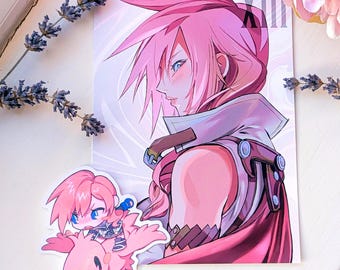 Lightning FF13 Print & Sticker, A6 Print, Final Fantasy 13 FF XIII, Chocobo