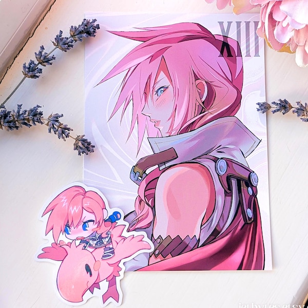 Lightning FF13 Print & Sticker, A6 Print, Final Fantasy 13 FF XIII, Chocobo