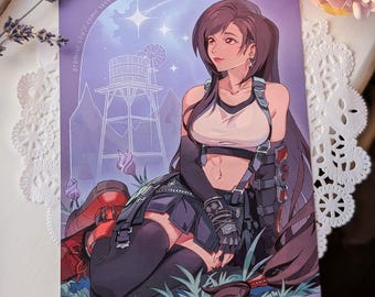 Tifa A4/A5 Art Print, Final Fantasy 7, FFVII, Lockhart Water tower