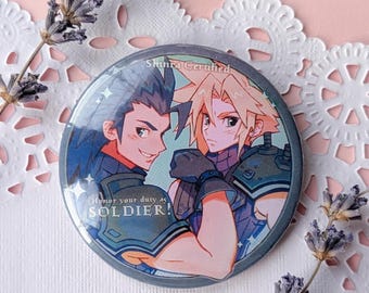 FF7 Zack Fair and Cloud Strife, Final Fantasy VII, 58mm Button Badge