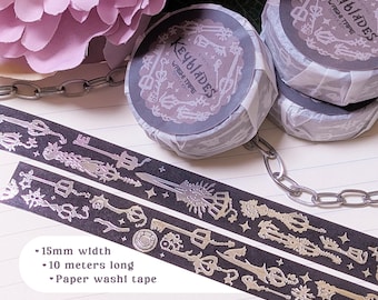 Kingdom Hearts Washi Tape, Silver Foil, 10 Meters long, Keyblades, Anime Gaming Stationary