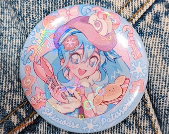 Vocaloid Hatsune Miku, Shiawase Patisserie, Snow Miku 2026, 58mm Holographic Button Badge