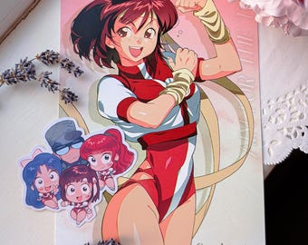 Póster de Gunbuster A4/A5 con pegatinas, Noriko Takaya, chica anime de los 80, nostalgia retro, Apunta a la cima