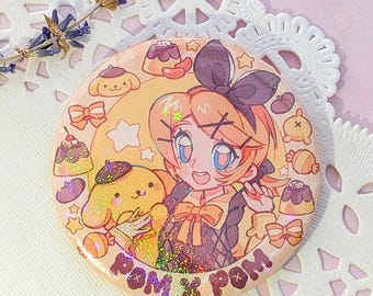 Vocaloid Kagamine Rin, 58 mm Holografischer Button-Anstecker, Purin