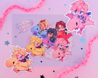 Impresión y pegatinas de Chocobo Racing, A6 Chibi Final Fantasy, Nube, Rayo, Noctis, Tidus, Squall, Postal