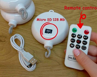 Baby Mobile Spieluhr Rotierender Musikmechanismus Drehbewegung Für Mobile 35 Melodien mit 128 MB SD-Karte mit Fernbedienung Krippenmobile