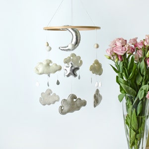 Felt Cloud Baby Mobile, Baby Mobile Clouds, Cot Mobile Hanging, Handmade Mobile