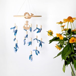 Sea style baby crib mobile, Blue nursery baby mobile, Mobile Felt, Handmade mobile, Minimalist mobile, Baby mobile with a whale