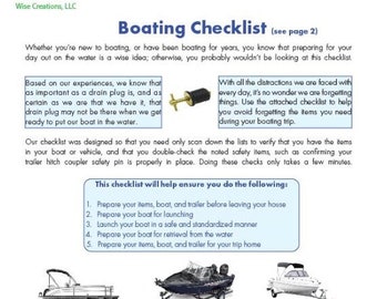 Boating Checklist, a checklist and guide designed to ensure you don't forget the items you need for your boat outing.